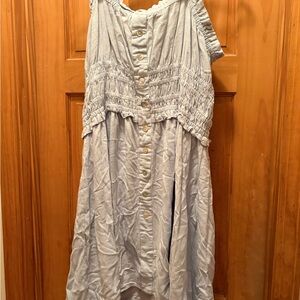 white birch Pale Blue Button-Front Midi Dress with Shirred Bodice